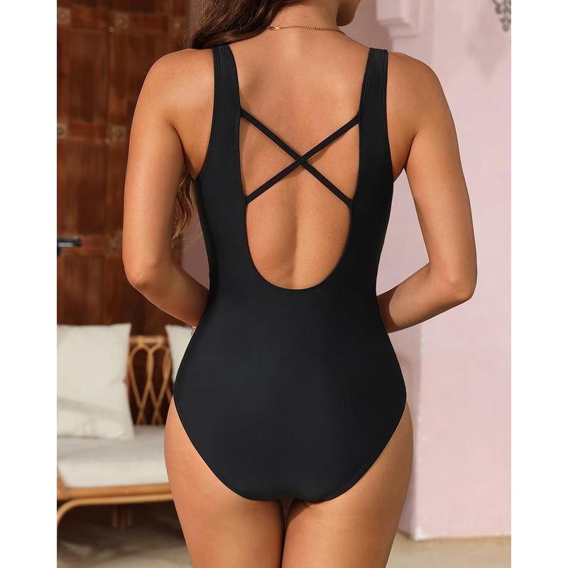 Women Sexy One Piece Swimsuits Plunge Deep V Neck Cutout Bathing Suits