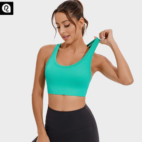 Women's High Support Sports Bra - Criss-Cross Back, Removable Cups, Medium Support, Ultra-Stretch, Moisture-Wicking, Seamless Ribbed Knit Yoga Bra with Naked Feeling