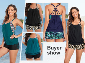 Womens Tankini Swimsuits Two Piece Tummy Control Bathing Suits Blouson Tankini Top with Sporty Boy Shorts Plus Size Tankini Swimsuits for Women Swimwear Swimsuits for Curvy Women  dealsforyoudays