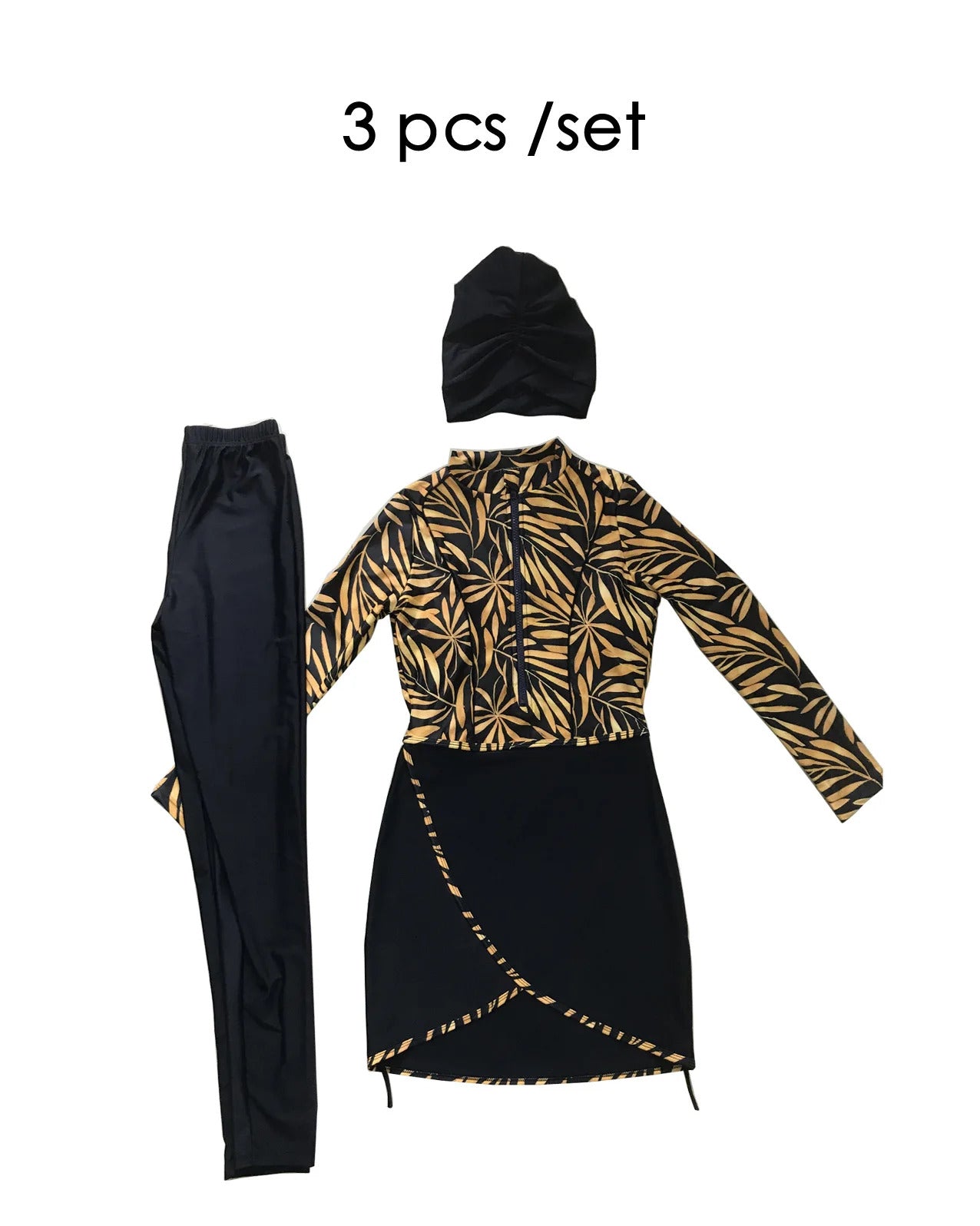 New Muslim Swimwear Women Modest Patchwork Hijab Long Sleeves Sport Swimsuit 3pcs Islamic Burkinis Wear Bathing Suit