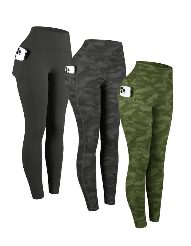Solid Color High Waisted Yoga Pants With Pockets, Exercise Running Yoga Leggings, Tummy Control Workout Running Yoga Leggings for Women