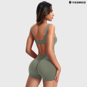 YEOREO One Piece  Jumpsuits for Women Backless Tummy Control Sleeveless Jumpsuits Lizvette V Back Scrunch Yoga Romper Gym Outfit Crop Top Workout Apparel Stretchable Activewear