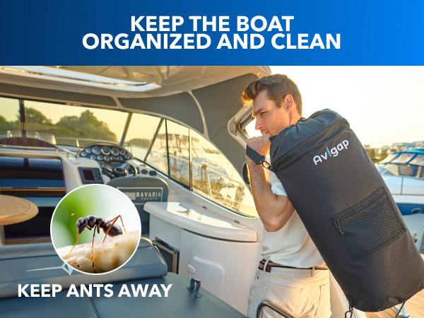 Boat Trash Can, 100% Odor & Leak Resistant, Portable, Reusable, 10-13 Gal Garbage Bag Snaps Inside, Easy to Install & Clean, Fishing, Sandbar, Kayak, Pontoon Boat Accessories Black