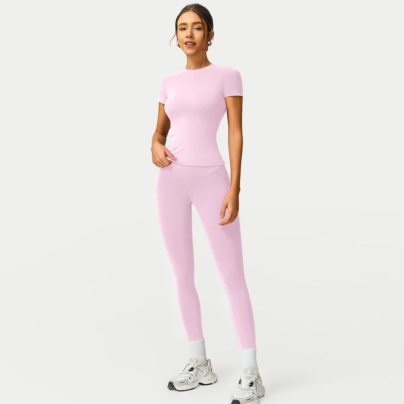 Women's 2-Piece Cherry Print Crew Neck Tee & High-Waist Leggings Set , Extended Hemline, Quick-Dry Snug , Yoga, Gym, Athleisure , Women's Activewear Pilates Outfits Compression Shirts Sweatpants