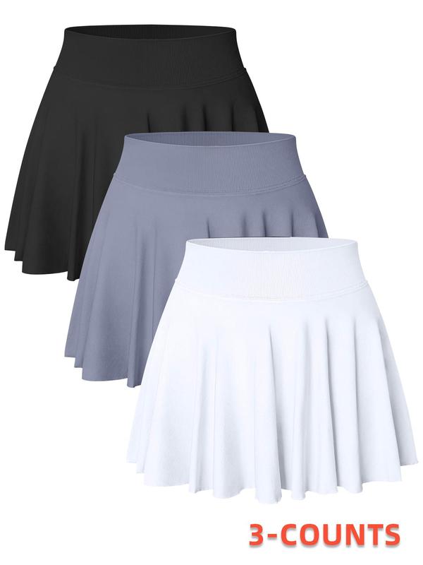 Women's Solid Color 2 in 1 High Waist Sports Skort, Comfy Breathable Skort for Tennis Golf, Ladies Sportswear for All Seasons, Lightweight Athletic Skirts, Sporty Breathable Skorts, Workout Skirts