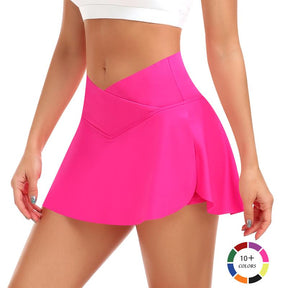 JoyGirl Women's Plain Pocket Tennis Skirt with shorts Crossover Golf Skort Mini High Waisted Girls Workout Running Athletic Skorts Golf Attire