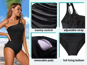 One Shoulder One Piece Swimsuit for Women Comfortable Tummy Control Bathing Suits Modest Full Coverage Keyhole Swimwear Beach Swimming Clothing
