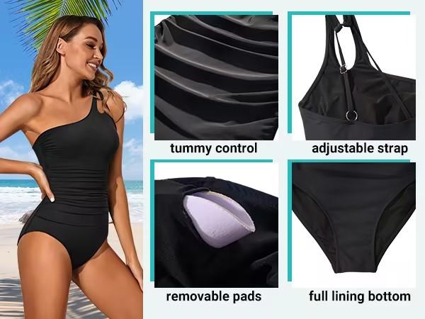 One Shoulder One Piece Swimsuit for Women Comfortable Tummy Control Bathing Suits Modest Full Coverage Keyhole Swimwear Beach Swimming Clothing