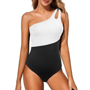One Shoulder One Piece Swimsuit for Women Comfortable Tummy Control Bathing Suits Modest Full Coverage Keyhole Swimwear Beach Swimming Clothing