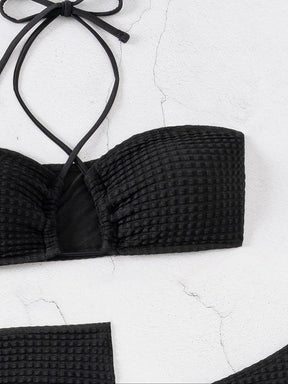 Women's Solid Criss Cross Bikini Set, Tie Back Bikini Top & High Cut Swim Knicker & Drawstring Skirt Swimsuit Set, Summer Bathing Suits, Swimming Suit for Women, Full Coverage Bikinis, Bikini Swimsuits, Halter Swimsuit