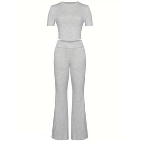 Yoga Women's two-piece casual wear slim fit short sleeved top, low waist bell bottom pants tight pants set, yoga sportswear set, yoga suit, sportswear, slim fit set, fitness set, pajamas set   tracksuits men Loungewear Womenswear Outfit