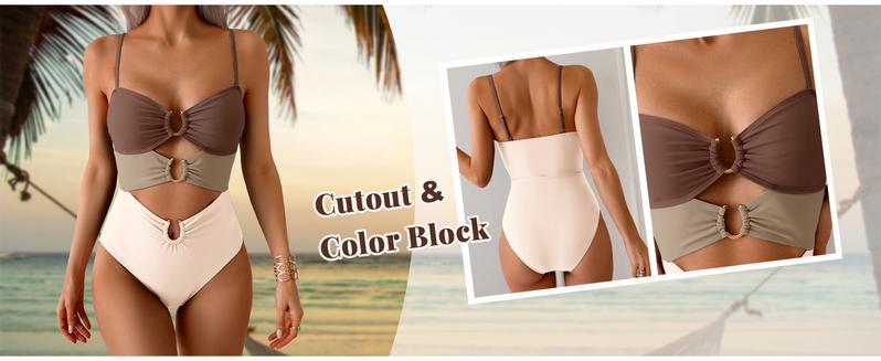One Piece Swimsuit for Women Ring Linked Monokini Sexy Bathing Suit Cutout Swim Suit Outdoorfun