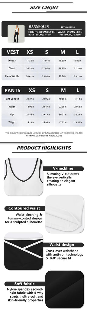 Color Block U-Neck Piped Tank & Bell Bottom Set , Stretch Fabric, Flared Fit , Yoga, Gym, Outdoor & Daily Athleisure , Wome Stylish Activewearn's Summer Lounge Sweatsuits Sleeveless Exercise