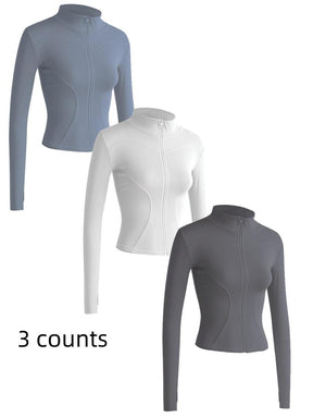 Mock Neck Sports Outerwear, Athletic Long Sleeve Sports Top, Gym Clothes, Comfortable Ladies Jacket for Indoor Outdoor Wear, Gym Clothing, Valentine's Day Gift for Girl, Fall Gift