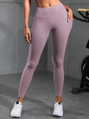 Solid Color High Waisted Yoga Pants With Pockets, Exercise Running Yoga Leggings, Tummy Control Workout Running Yoga Leggings for Women