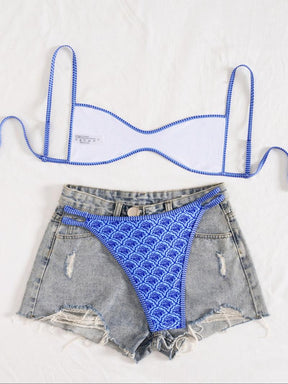 Two-Piece Set Women's Floral Print Bikini Set, Casual Fashion Chic Swimsuit Set for Beach Holiday Vacation, Ladies Summer Clothes, Bikinis Sets, Bikini Top & Floral Bikini Bottom, Beach Bathing Suit, Floral Print Spaghetti Strap Swimsuit