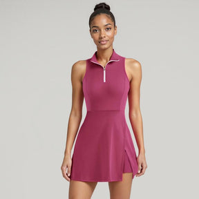 Women's Comfortable Stand Collar Pickleball Dress with Shorts Sleeveless Split Hem Clothing Quick-Dry Workout Athletic Dress with Pockets for Tennis Yoga Golf Activewear Sport