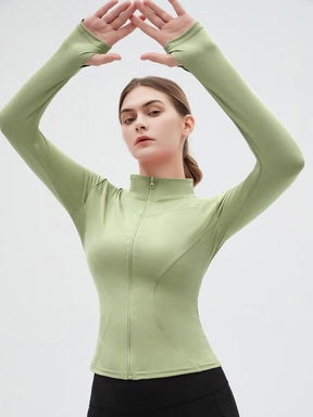 Mock Neck Sports Outerwear, Athletic Long Sleeve Sports Top, Gym Clothes, Comfortable Ladies Jacket for Indoor Outdoor Wear, Gym Clothing, Valentine's Day Gift for Girl, Fall Gift
