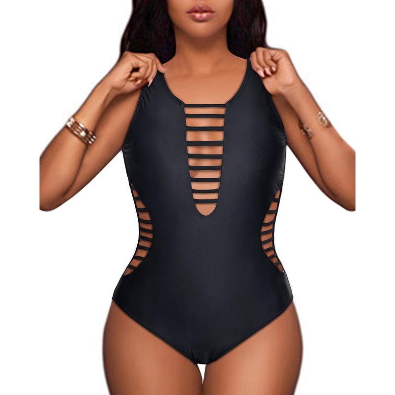 Women Sexy One Piece Swimsuits Plunge Deep V Neck Cutout Bathing Suits