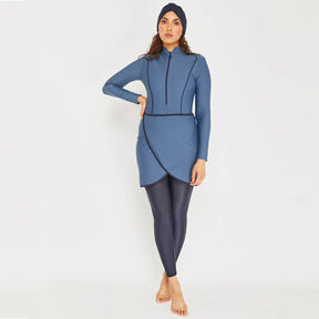 New Muslim Swimwear Women Modest Patchwork Hijab Long Sleeves Sport Swimsuit 3pcs Islamic Burkinis Wear Bathing Suit