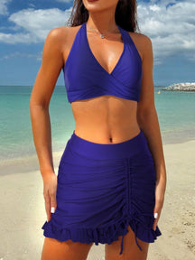 Womens High Waisted Bikini with Skirt Two Piece Swimsuit with Tummy Control Halter Bathing Suit V Neck Bikini Top with Built-in Bottom Bikini Skirt Full Coverage Bikini  dealsforyoudays