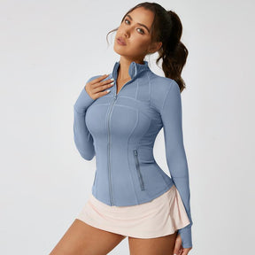 Women's Solid Color Multi-Functional Paneled Zippered Sports Yoga Jacket,gym workouts, badminton, and casual exercise. workout clothes women Design