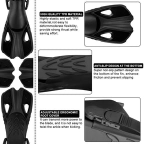 Swim Flippers Short Diving Frog Shoes Duck Webs Adjustable Silicone Travel Size Open Heel Adult Men Women Youth Kid