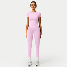 Women's 2-Piece Cherry Print Crew Neck Tee & High-Waist Leggings Set , Extended Hemline, Quick-Dry Snug , Yoga, Gym, Athleisure , Women's Activewear Pilates Outfits Compression Shirts Sweatpants