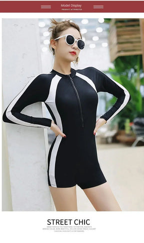 2024 Summer Sports One-piece Swimsuit Professional Women's Swimsuit Black Swimsuit Solid Color Swimming Beach Wear Long Style