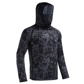 Sun UV Protection Hoodie Shirts, UPF 50+ Men Raglan Long Sleeve Lightweight Quick Dry Breathable Cooling Rash Guard with Mask Neck Gaiter for Outdoor, Hiking, Fishing, Boating, Biking, Sport, Gym, Constructing, Roofing, Landscaping, Gardening 915