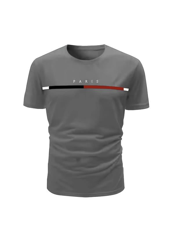 5 pieces of men's fashion letter pattern T-shirts, classic short-sleeved round-neck T-shirts, suitable for summer casual outings, sports and training.  Outdoorfun ，Top Streetwear