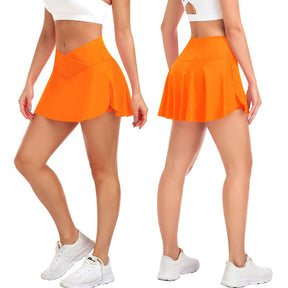 JoyGirl Women's Plain Pocket Tennis Skirt with shorts Crossover Golf Skort Mini High Waisted Girls Workout Running Athletic Skorts Golf Attire