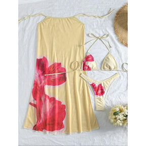 Women's Floral Print Bikini Set, Casual Fashion Chic Swimsuit Set for Beach Holiday Vacation, Ladies Swimwear for All Seasons, Bikini Skirt Set, Floral Bikini Top, Bikinis Sets