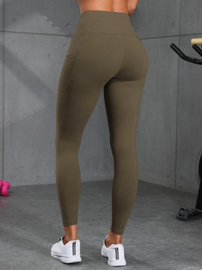 Solid Color High Waisted Yoga Pants With Pockets, Exercise Running Yoga Leggings, Tummy Control Workout Running Yoga Leggings for Women