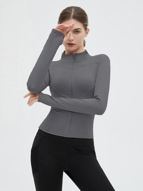 Mock Neck Sports Outerwear, Athletic Long Sleeve Sports Top, Gym Clothes, Comfortable Ladies Jacket for Indoor Outdoor Wear, Gym Clothing, Valentine's Day Gift for Girl, Fall Gift
