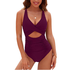 Womens One Piece Swimsuits Push Up Tummy Control Bathing Suits V Neck Cutout Modest Swimwear #dealsforyoudays#TikTokShopBacktoSchool