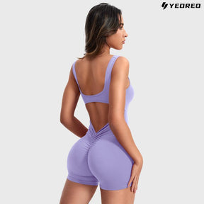 YEOREO One Piece  Jumpsuits for Women Backless Tummy Control Sleeveless Jumpsuits Lizvette V Back Scrunch Yoga Romper Gym Outfit Crop Top Workout Apparel Stretchable Activewear