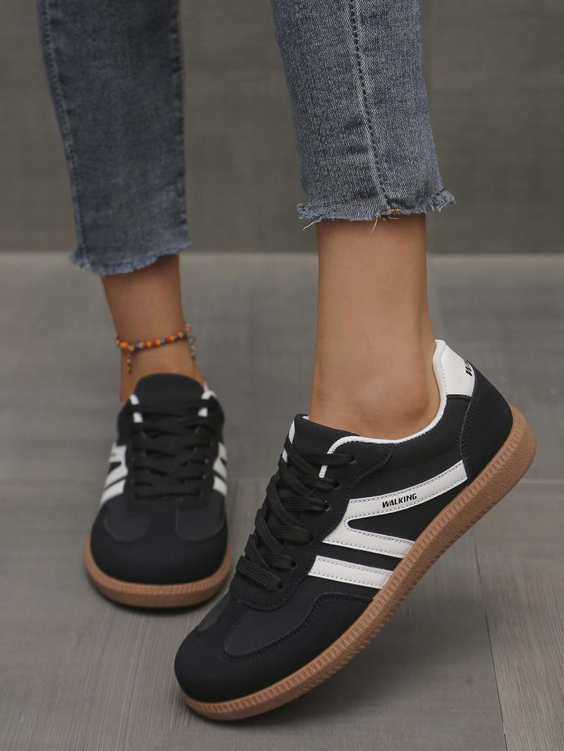 Women's Fashionable Patchwork Lace Up Low Top Casual Flat Sneakers , Casual Comfortable Sports Walking Shoes for Daily Wear, GAT Female All-match Round Toe Casual Shoes for Women & Girls