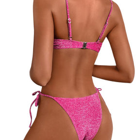 Women’s Solid Halter Neck Backless Triangle Swim Bar & Tie Side swim Thong Bikini for Summer 2025 Set for Beach Hoilday Vacation