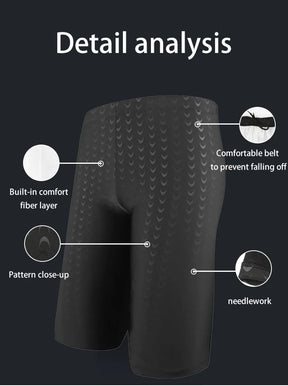 Adult Men's Summer Pure Black Large Size Professional Waterproof Quick Drying Bionic Fabric Sharkskin Swimming Trunks Wholesale