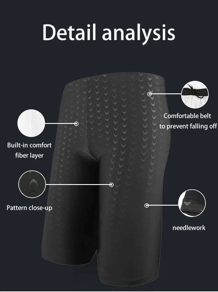 Adult Men's Summer Pure Black Large Size Professional Waterproof Quick Drying Bionic Fabric Sharkskin Swimming Trunks Wholesale