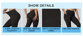 Solid Color High Waisted Yoga Pants With Pockets, Exercise Running Yoga Leggings, Tummy Control Workout Running Yoga Leggings for Women