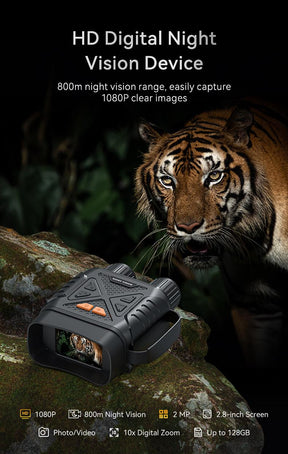 Night Vision Goggles with 64GB SD Card, Adult Night Vision Binoculars with 2.8 Inch HD Screen for Hunting Camping, Hiking Essentials 10x Digital Zoom, 5W Infrared Light, 7 Levels of Infrared, Simple Operation