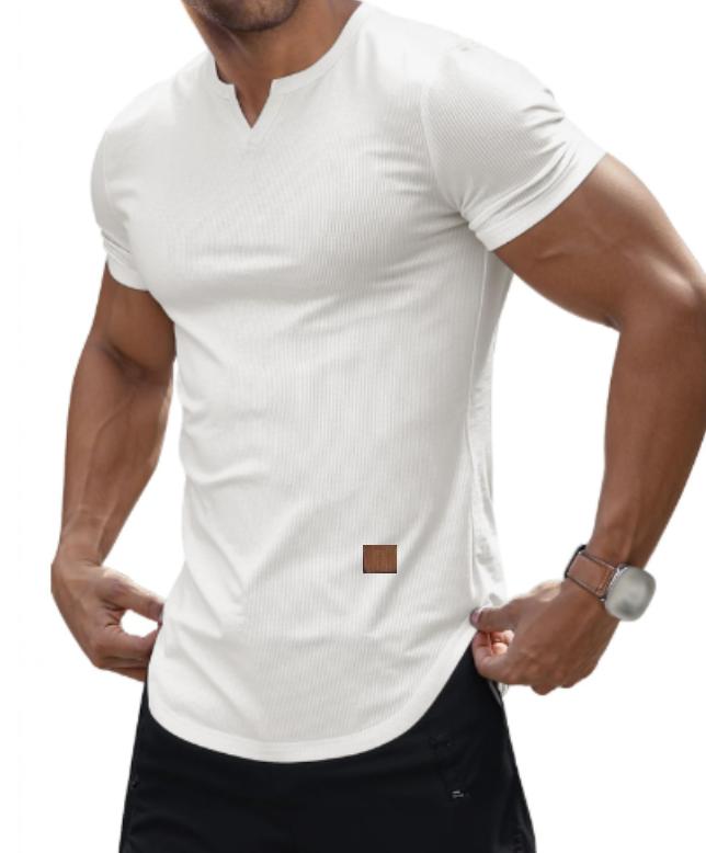 Set of 2 Men's Plain Muscle Slim V-Neck Short Sleeve T-Shirt for Daily Outdoor Wear, Casual Athletic Wear, and Gym Workout Outdoorfun，Father's Day gift