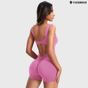 YEOREO One Piece  Jumpsuits for Women Backless Tummy Control Sleeveless Jumpsuits Lizvette V Back Scrunch Yoga Romper Gym Outfit Crop Top Workout Apparel Stretchable Activewear