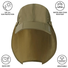 50+ Foldable Fishing Hat Baseball Cap with Removable Neck Flap Portable for Men Women Golf Hiking