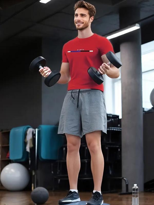 5 pieces of men's fashion letter pattern T-shirts, classic short-sleeved round-neck T-shirts, suitable for summer casual outings, sports and training.  Outdoorfun ，Top Streetwear