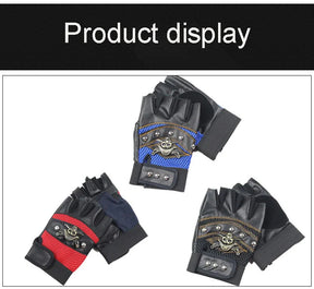Punk Skulls Rivet PU Leather Gloves Men Women Fashion Hip Hop Anti-slip Half Finger Gloves Summer Cycling Motorcycle Accessories