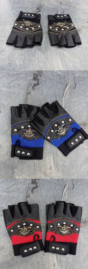 Punk Skulls Rivet PU Leather Gloves Men Women Fashion Hip Hop Anti-slip Half Finger Gloves Summer Cycling Motorcycle Accessories