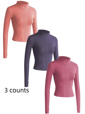 Mock Neck Sports Outerwear, Athletic Long Sleeve Sports Top, Gym Clothes, Comfortable Ladies Jacket for Indoor Outdoor Wear, Gym Clothing, Valentine's Day Gift for Girl, Fall Gift